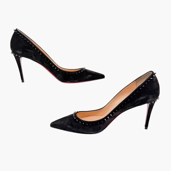 Christian Louboutin Anjalina 85 Black Suede Spike Pumps Heels Size 40.5 US 10.5 - Picture 11 of 15
